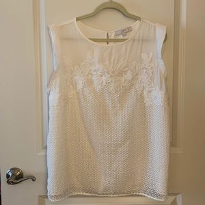 Feminine off white lace embellished shell top